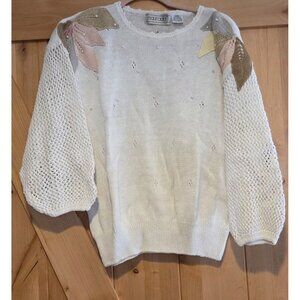 New! VTG 80s 90s Sweater Sz 3X Leaf Shoulder Quirky Dolman Mesh Sleeve Maurada